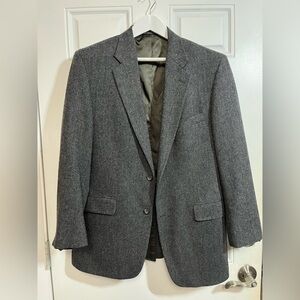 Alan Lebow Wool Blazer Made in USA Gray Herringbone Size 44R Timelss Classic